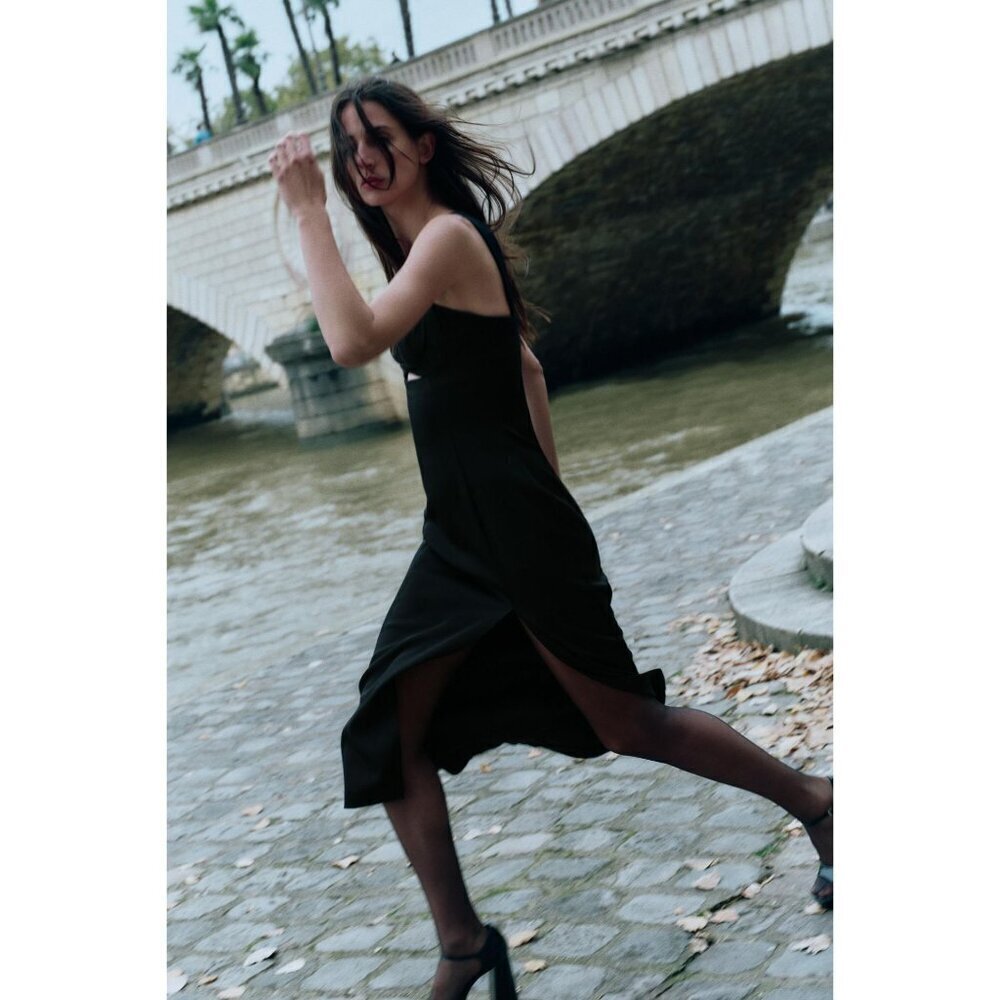 Zara XS Black Sleeveless Cutout Midi Dress With Side Slit 9646/606/800 READ ME - Picture 4 of 7